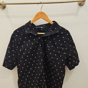 Volcom Navy Button-Down Shirt with Pink Dot Motif